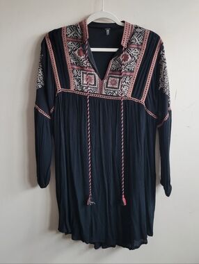 Anthropologie Bl^nk London Long-Sleeve Tunic Dress with Pink Embroidery
